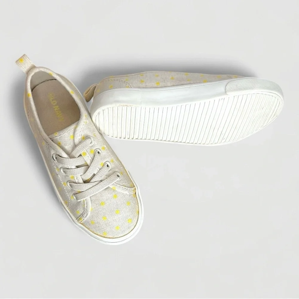 Girls Old Navy Lace-Up Yellow Polka Dot Canvas Sneakers Toddler Size 9